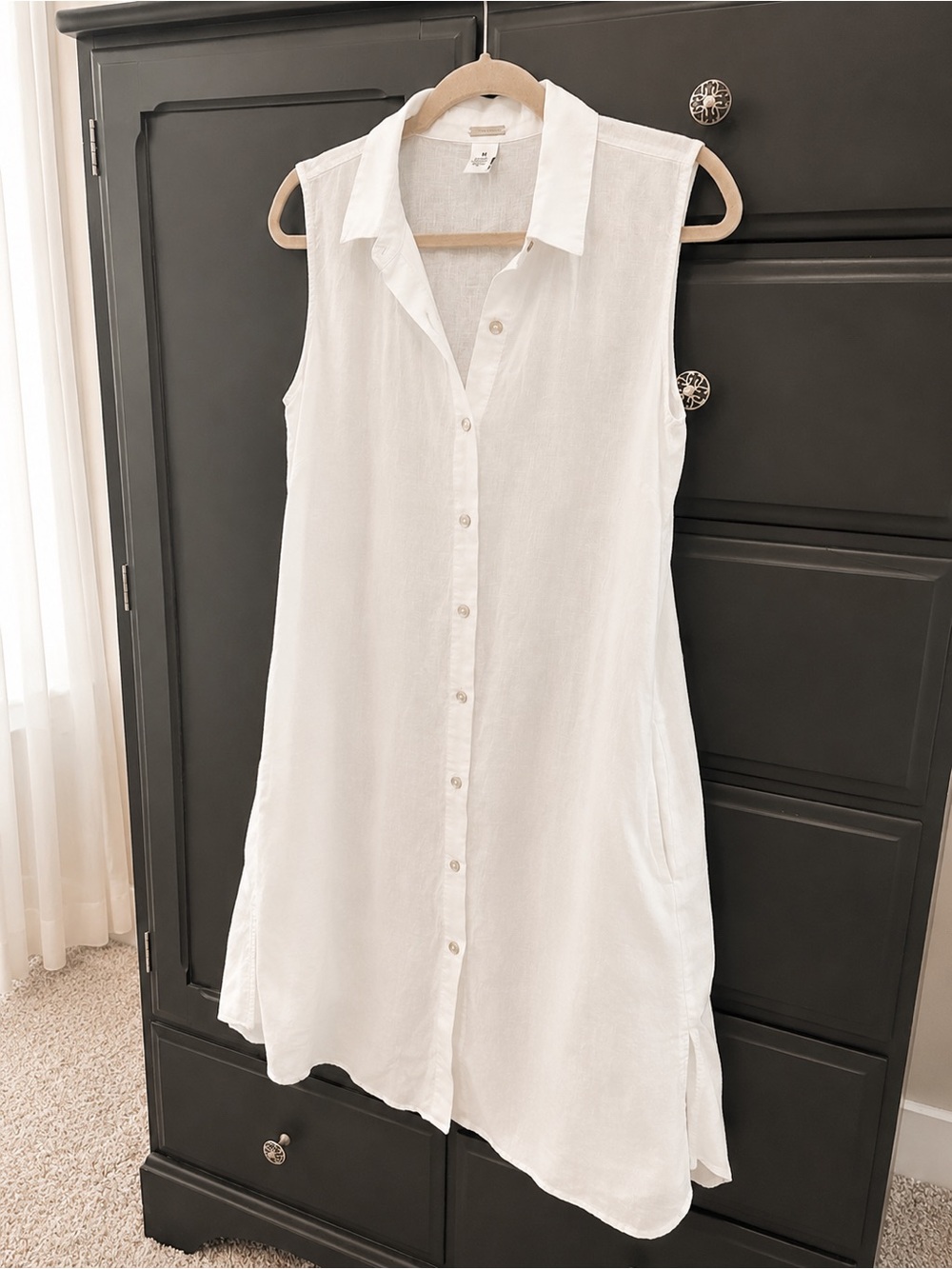 Magaschoni 100% Linen Sleeveless Button-Up Dress with Pockets | Like New